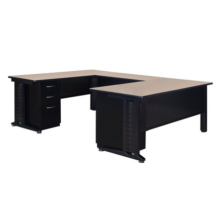 Fusion U Shaped Desk Double Pedestal U-Desk, 66", 48" Bridge, 102" D X 29" H, 66" W X Beige MUD663048BE